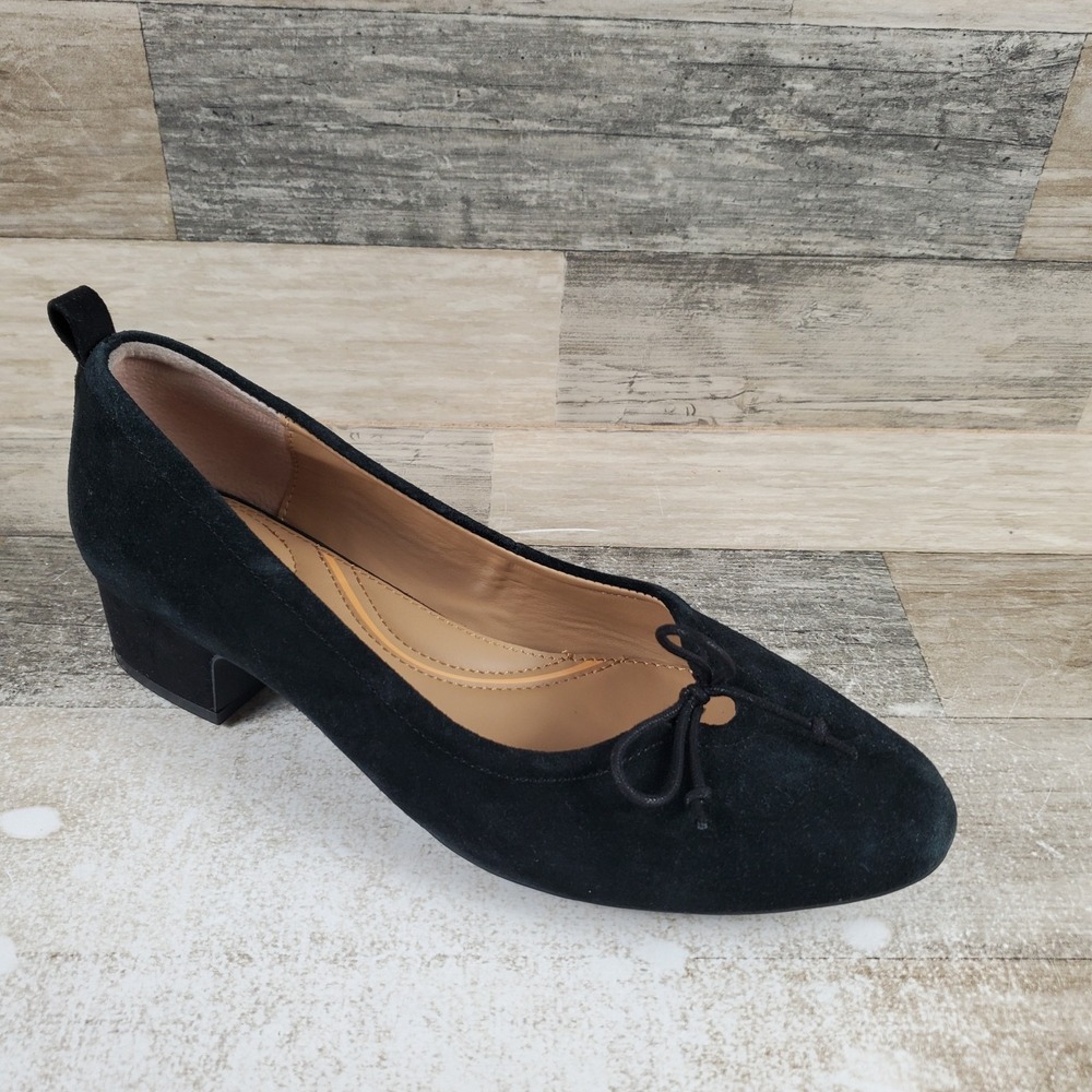 Hush Puppies Netty Womens Pump Sz 9.5 M Black Suede Slip On Round Toe Block Heel